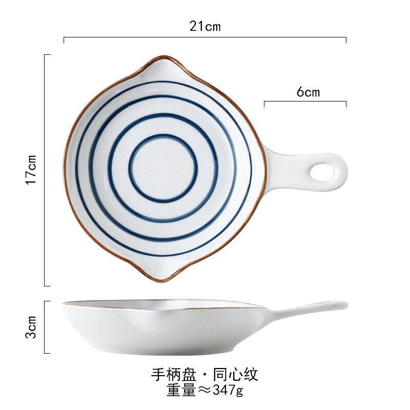 Keramische Servies Met Handvat Japanse Stijl Handgeschilderde Bakvormen, Huishoudelijke Kaas Pasta Plaat Onderglazuur Kleur Bakvormen: B 21x17x3cm