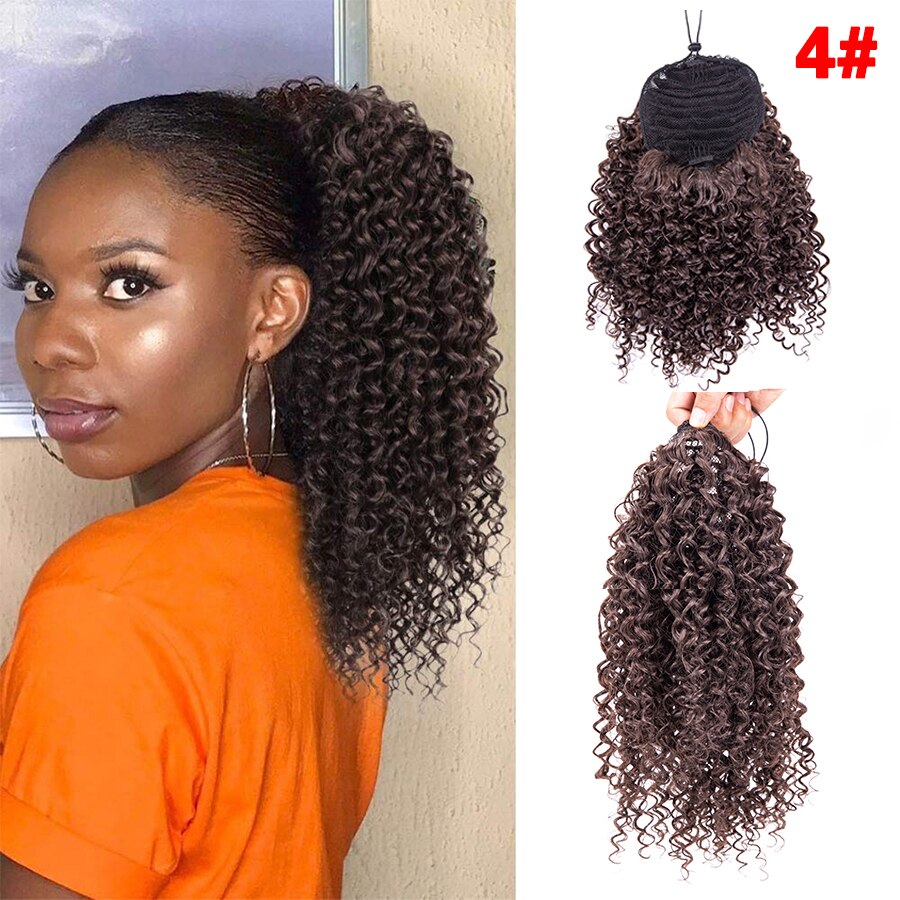 Leons billig krøllet hestehale 9/13.5 tommer kinky krøllet hestehale klips i hestehale hårforlengelse syntetisk hestehale extensions: 4 / 9 tommer