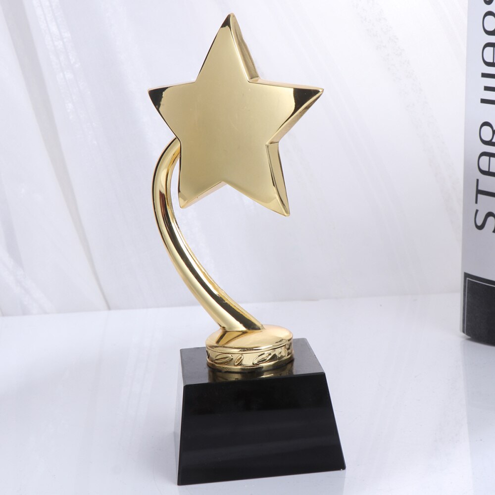 1PC Golden Star Award Trophy Resin Reward Prizes Decor Awards Trophy with Black Base for Sports Competition Games
