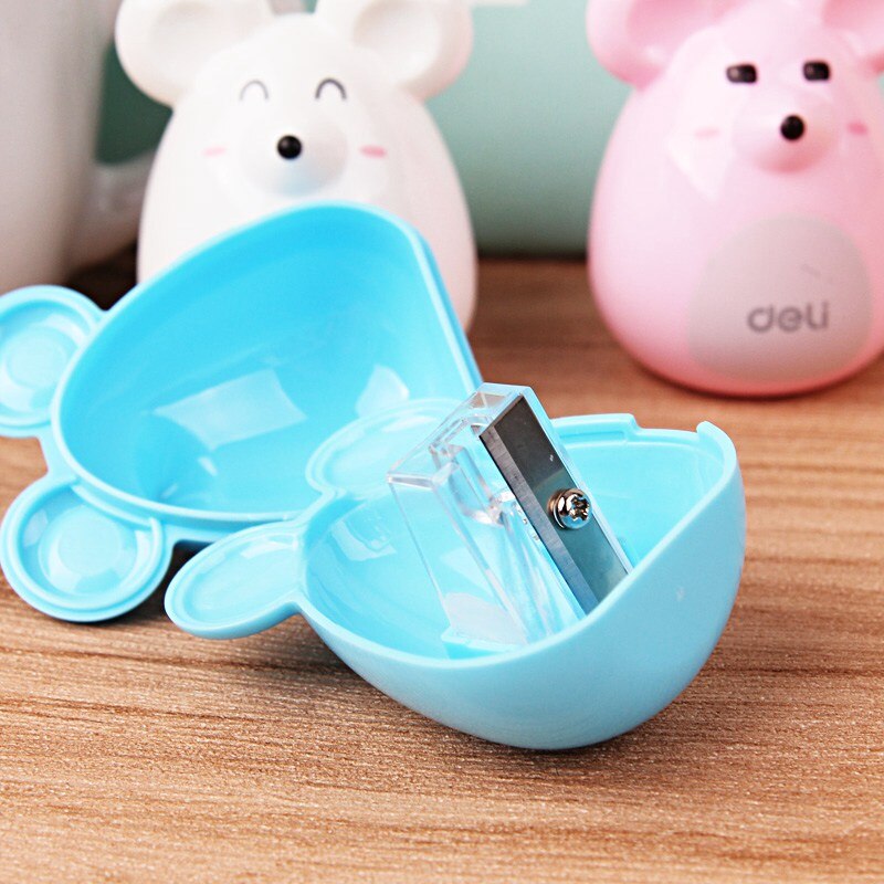 Deli-Sacapuntas de ratón Kawaii para niños, precioso sacapuntas Manual, papelería creativa, suministros escolares