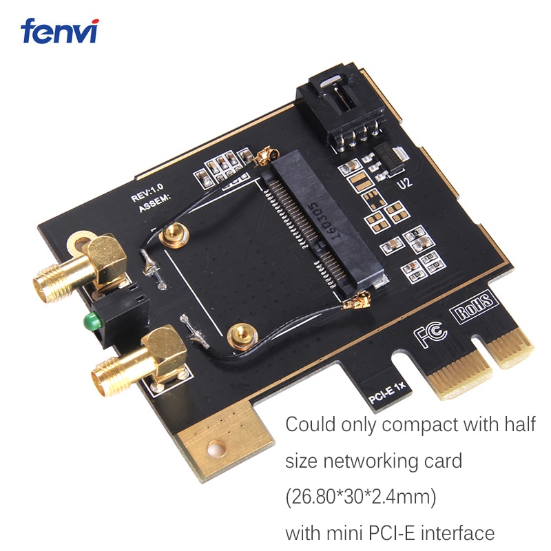 Fenvi Mini PCI-E To PCI-E X1 Wireless Adapter Converter With 2x Antenna for Desktop PC Half Size PCI Express WiFi Network Card