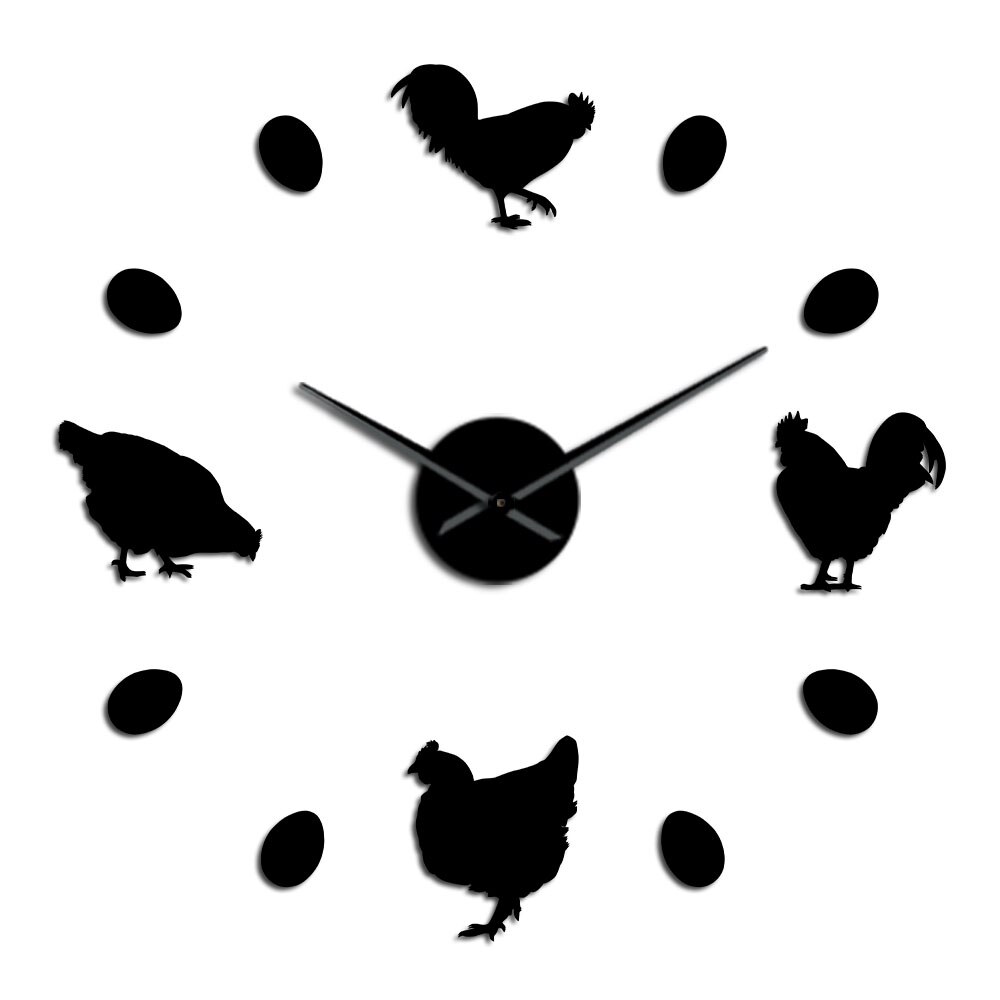 Frameless Farm Chicken And Fresh Farm Eggs DIY Giant Wall Clock Farmhouse Rustic Wall Decor Kitchen Wall Watch Mirror Stickers: Black / 47inch
