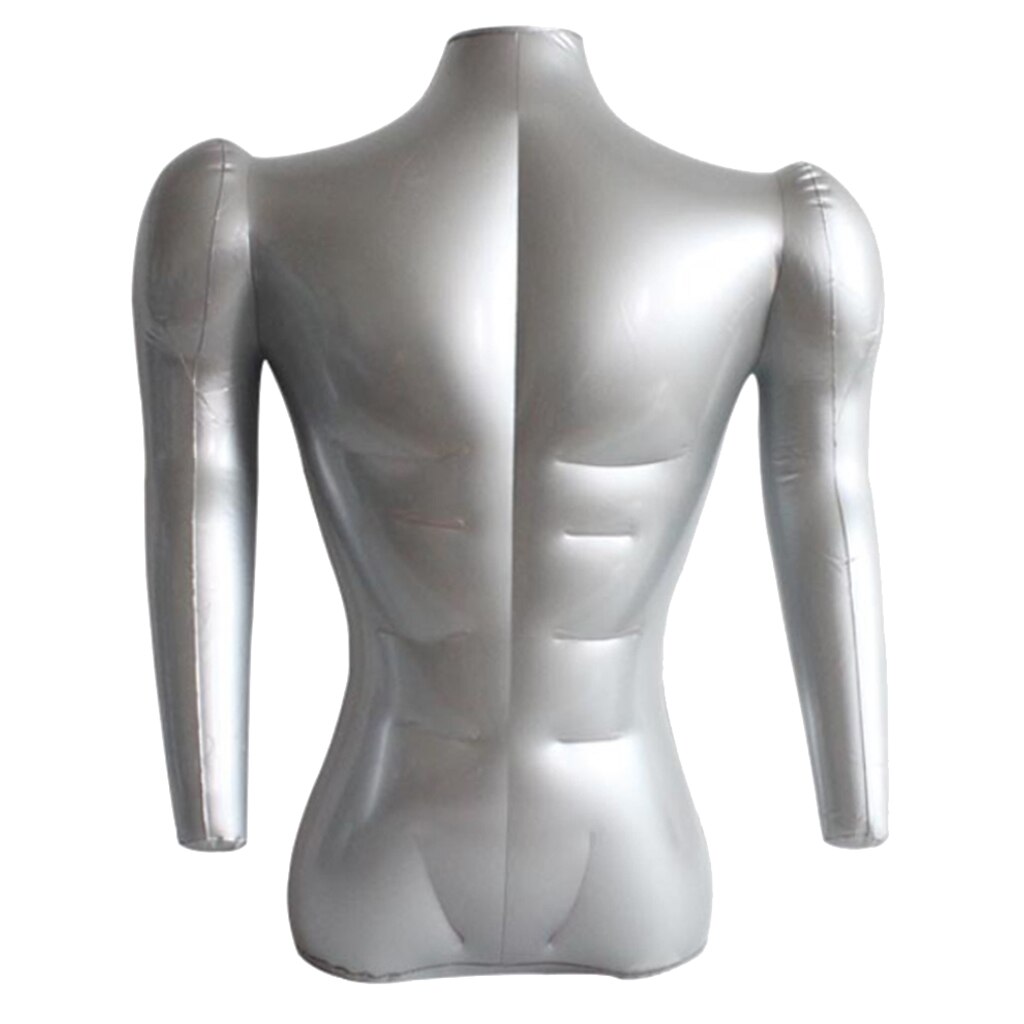 71cm Inflatable Adult Mannequin Male Bust T-shirt Tops Dummy Display Holder Silver