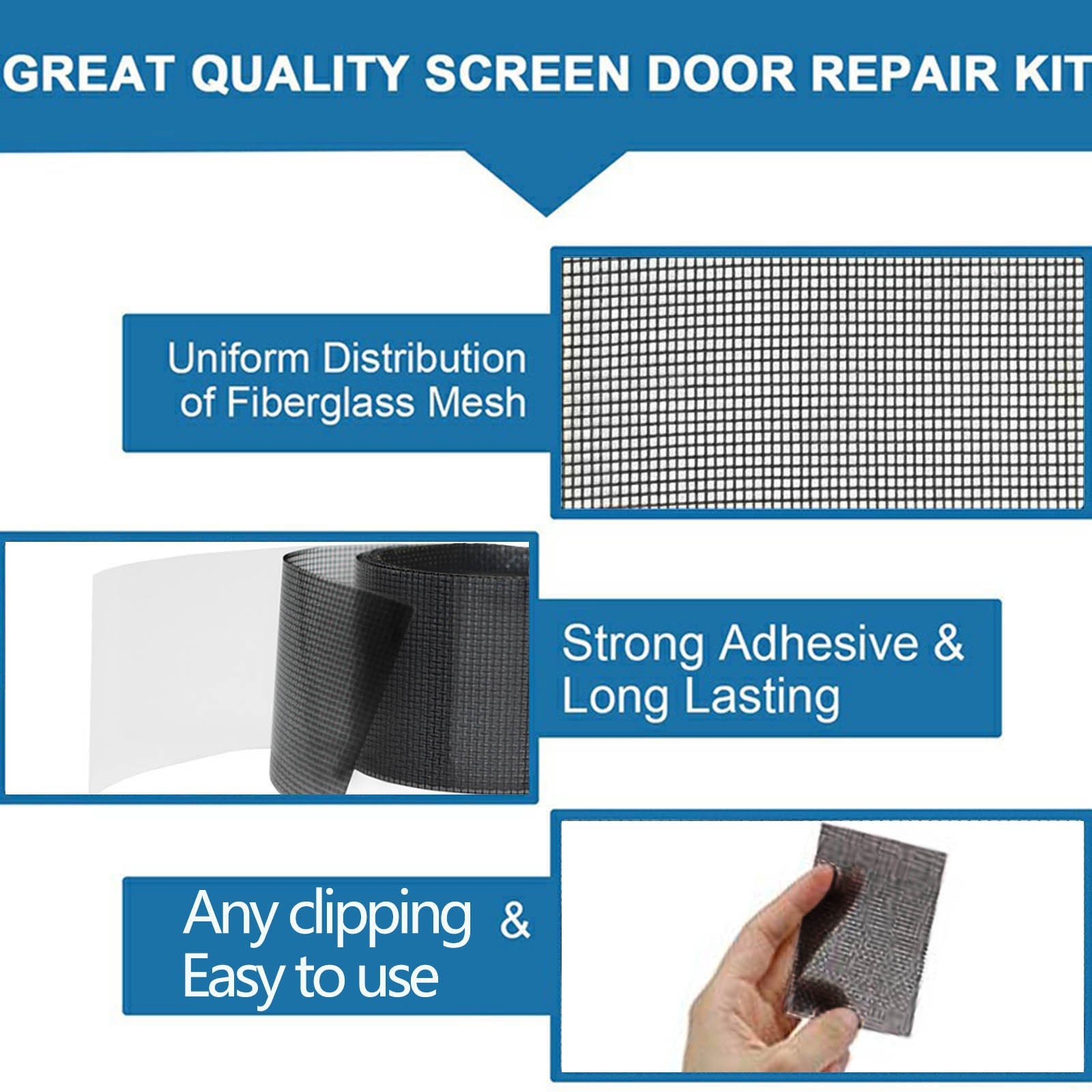 1pc Window Screen Repair Kit Strong Adhesive Waterproof Tape Fiberglass Covering Mesh Repair For Window Screen And Screen Door
