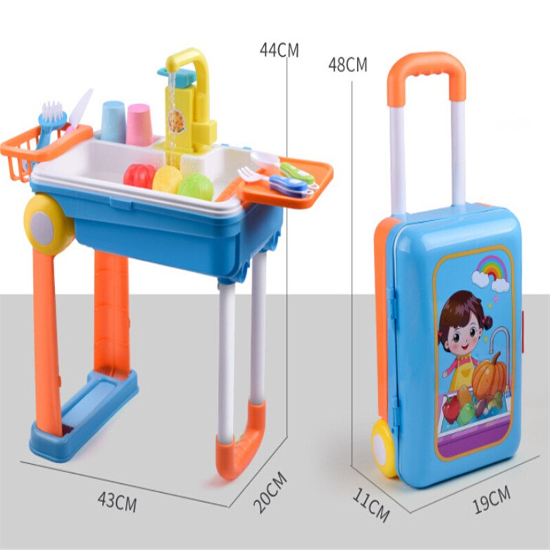 bambino del bambino Dei Bambini carrello Valigia fingere Cucina Giocattolo di Trucco Cassetta Degli Attrezzi Medico Scatola di Immagazzinaggio Gioco di Ruolo impostato di Valigie Giocattolo Regali Di Natale: Wash Basin Toy