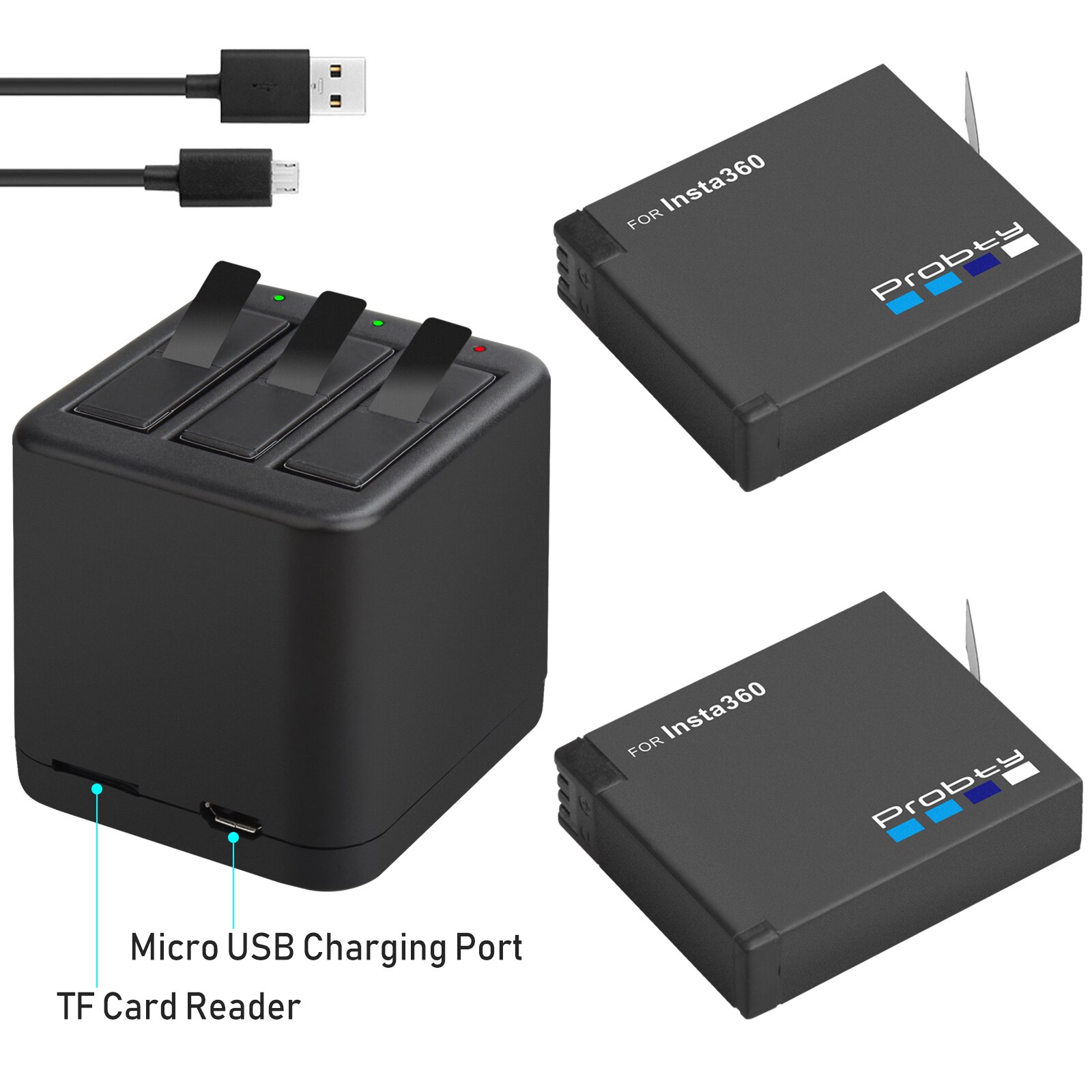 3.8V 1400mAh Insta360 ONE X battery and Micro USB battery charger support reading and writing TF card at the same time: 2BatteryWithCharger