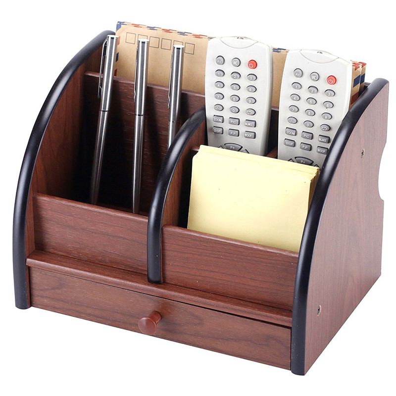 Luksus træ skrivebord arrangør kontor bureau pen holder træ sorterer med skuffe