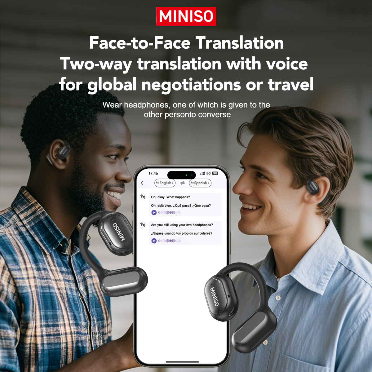 Miniso  x30 cuffie wireless auricolari bluetooth per traduzione chat cuffie ufficio viaggio, app equalizzatore traduzione in tempo reale