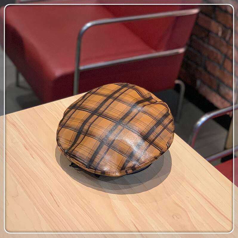 202008- banjian 27 britiske plaidwaterproofpvc belegg streetberetat menn kvinner fritid maleren hatt: Brun