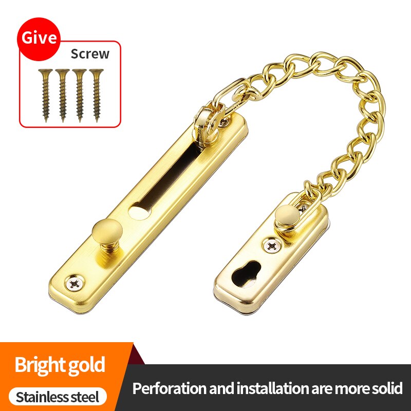 JZPENG anti-theft chain door chain home door latch door lock anti-theft lock security lock door lock anti-lock pin punch-free: Punch gold