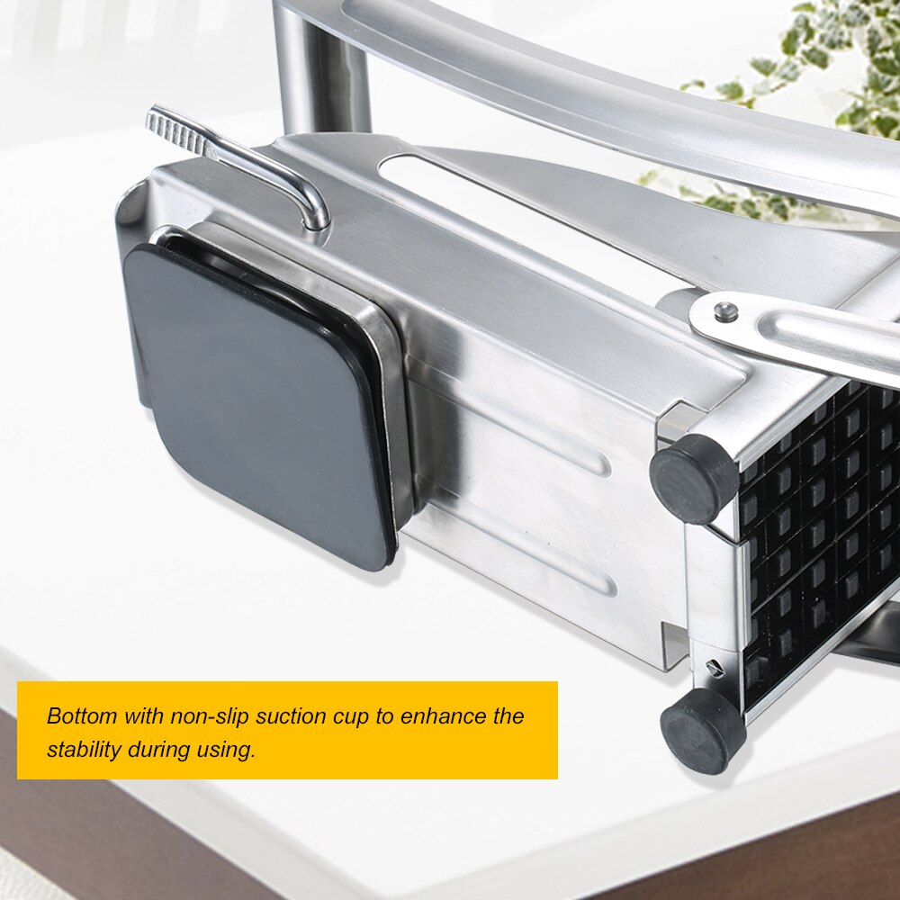 Kitchen Strip Cutter Stainless Steel French Fry Cutter Carrots Cucumbers Potato Strip-cutter Non-slip Suction Base with 2 Blades