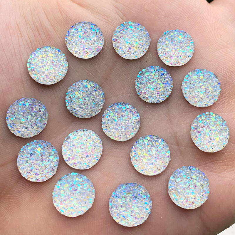 Cristal AB 12mm 80 pièces/lot de pierres précieuses en résine à dos plat, strass ronds à pois, pour décoration à faire soi-même: A550
