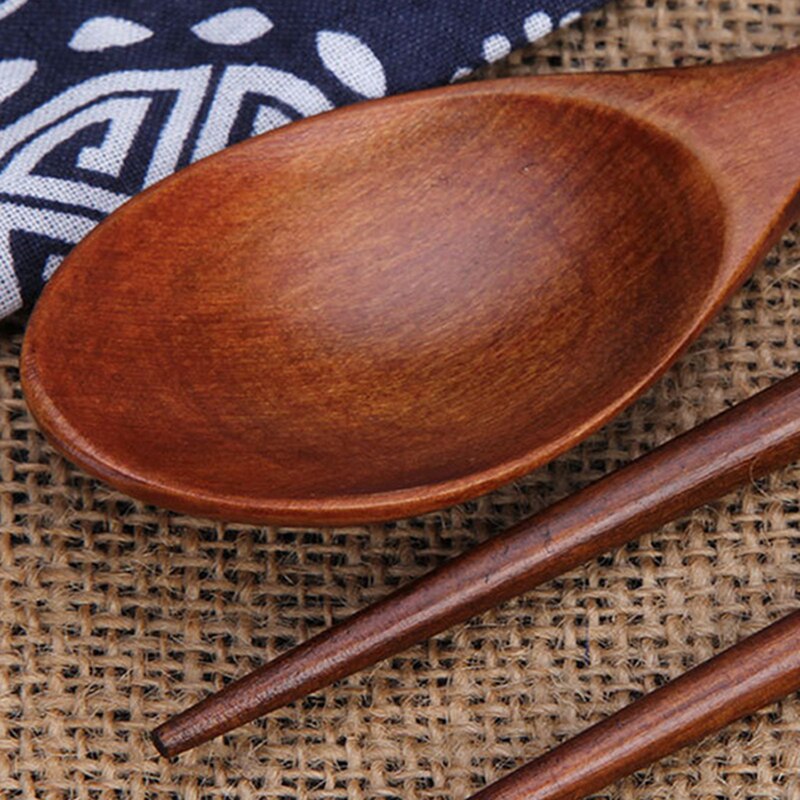 Juego de cubertería de madera para Sushi japonés, palillos de estilo chino, cuchara, portátil, conjunto de viaje con bolsas de almacenamiento
