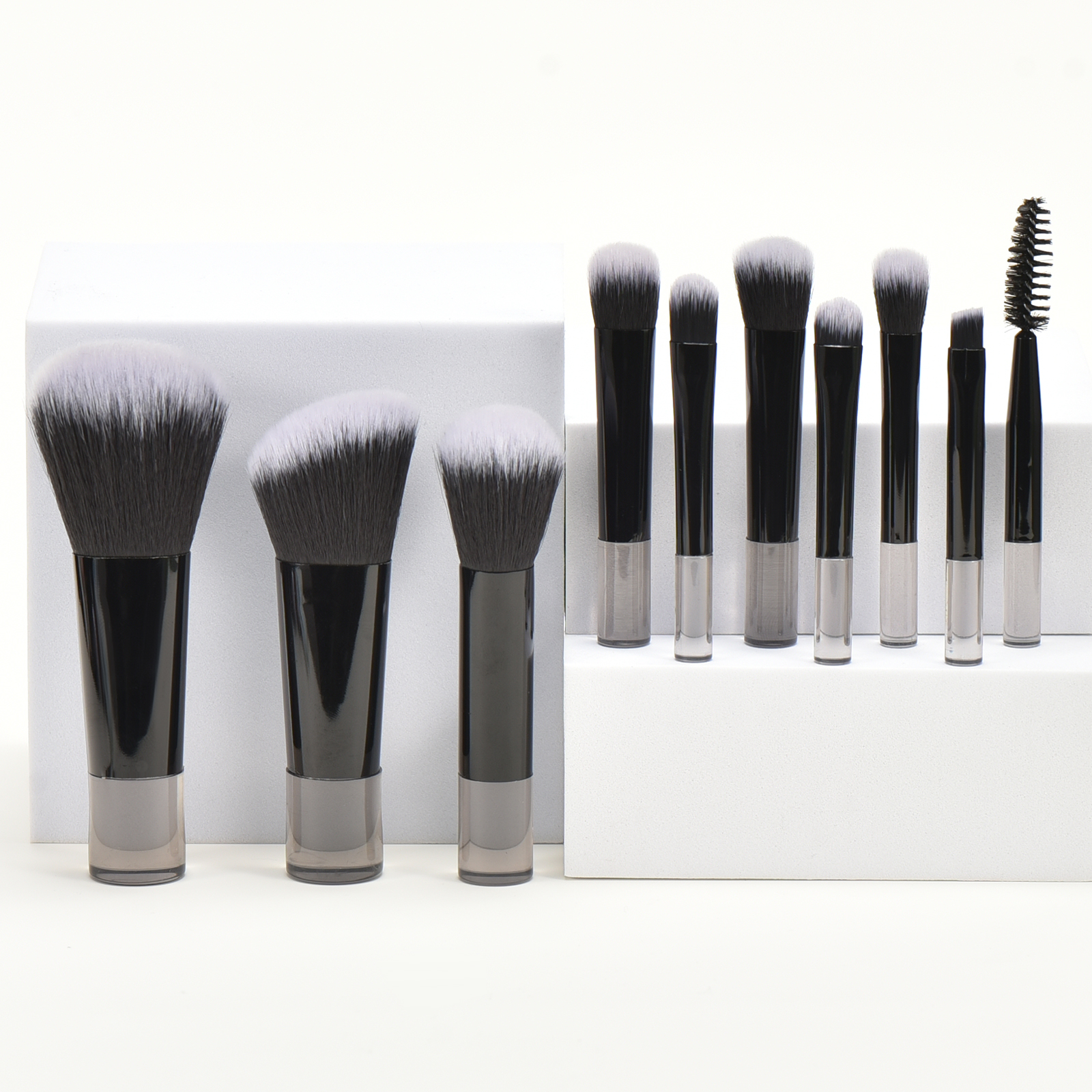 10 Mini brocha de maquillaje negra, herramienta de maquillaje portátil de viaje, esponja de maquillaje, brocha de palma, juego de herramientas de maquillaje