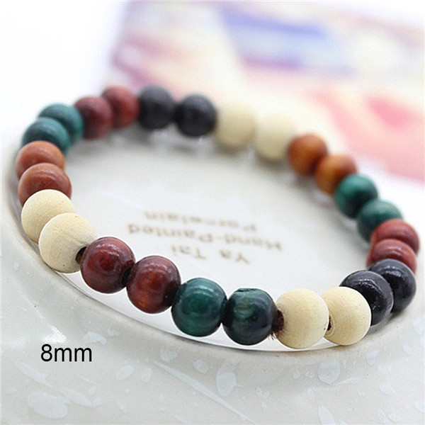 Mens di modo Naturale 6/8mm Perline di Legno Chakra della Radice Jewery & Hip Hop Borda I Braccialetti di Buddha Parola Gioielli per le Donne Degli Uomini #280518: 8MM Colorful