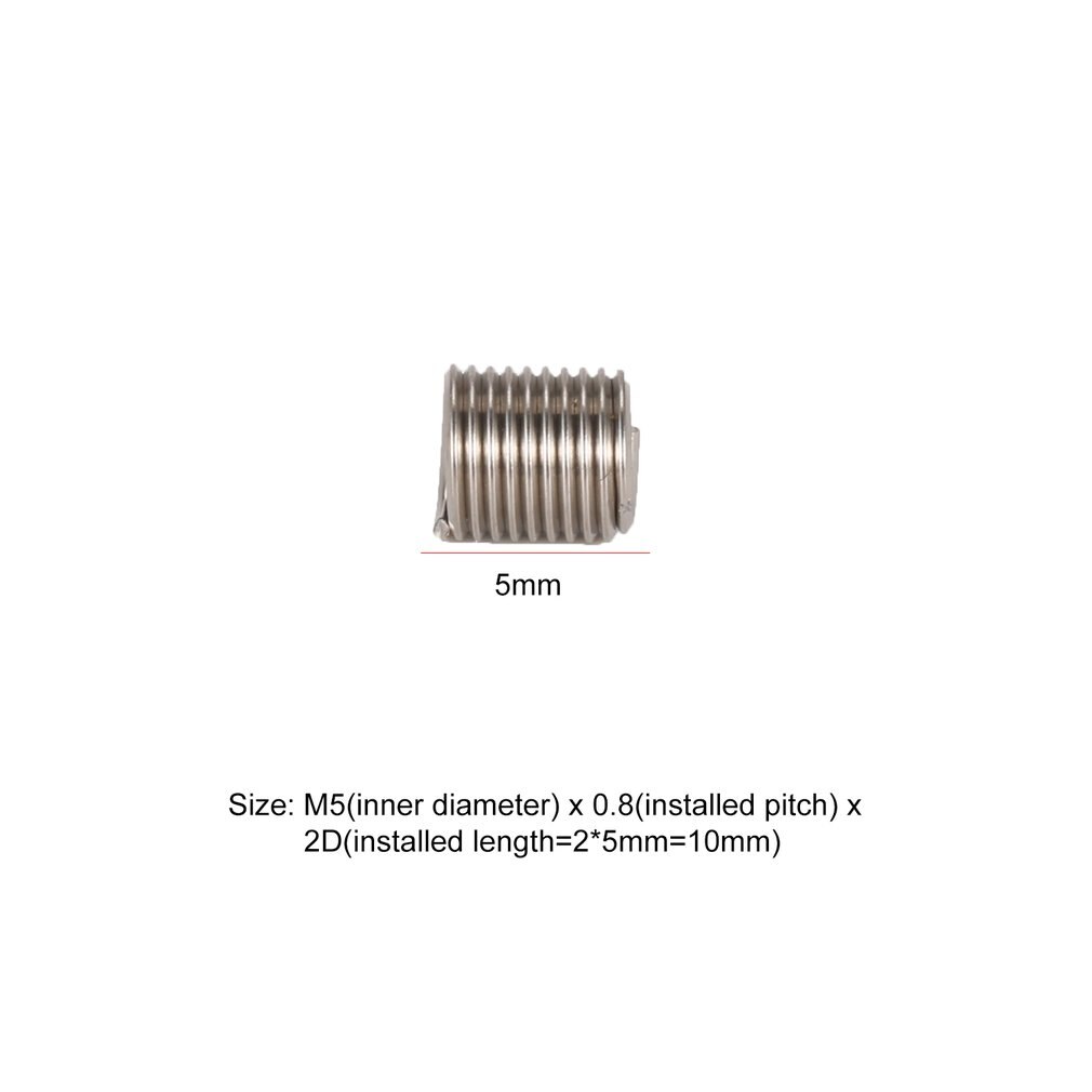50PCS Threaded Inserts M5 0.8 2D Stainless Steel Wire Helicoil Fasteners Hardware Repair Tools Screw Sleeve Set