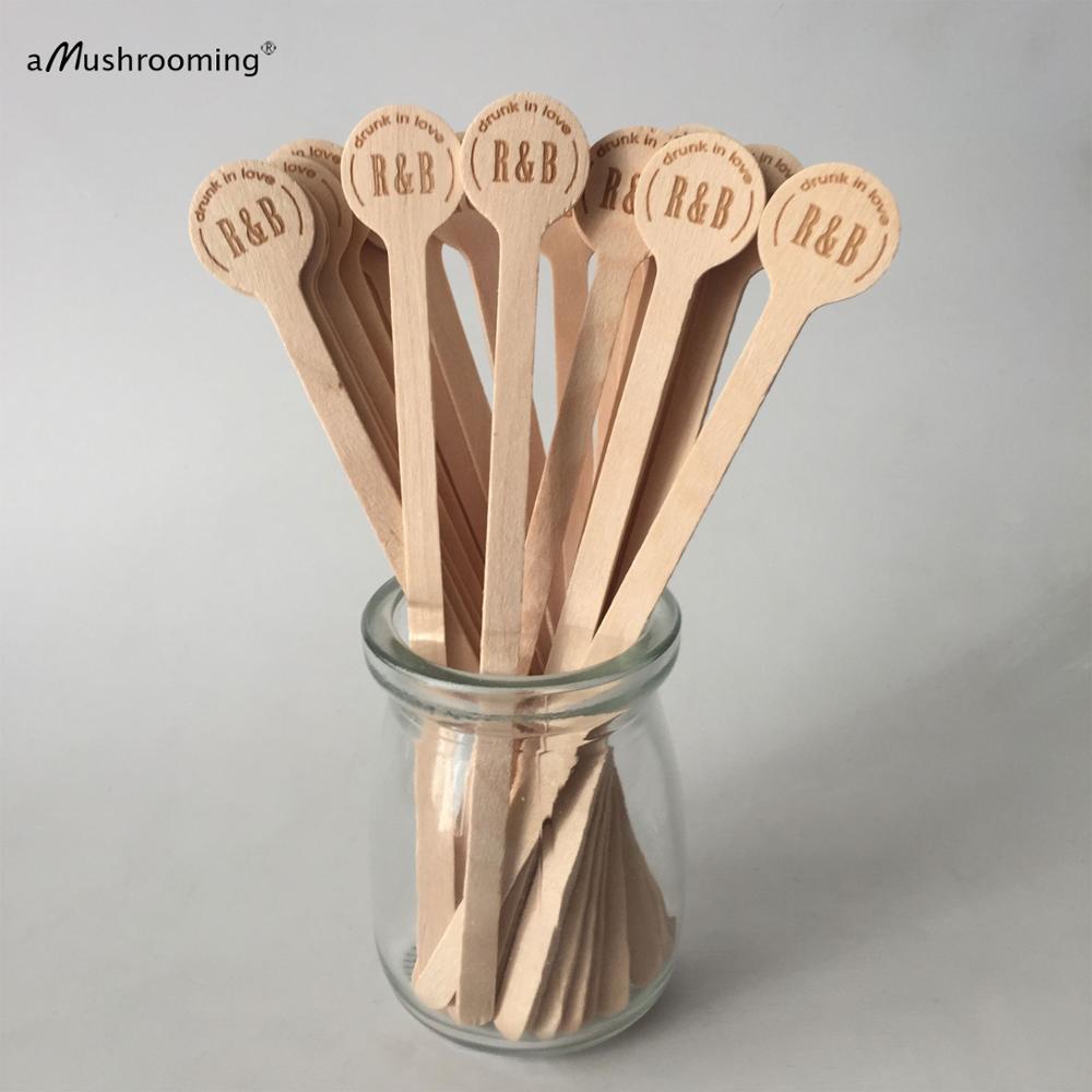 100 Pcs Drunk In Love Gegraveerde Wedding Drinken Roerstokjes Met Initialen Cocktail Swizzle Stirrers Thuis Bar Pub Drank Stirrer