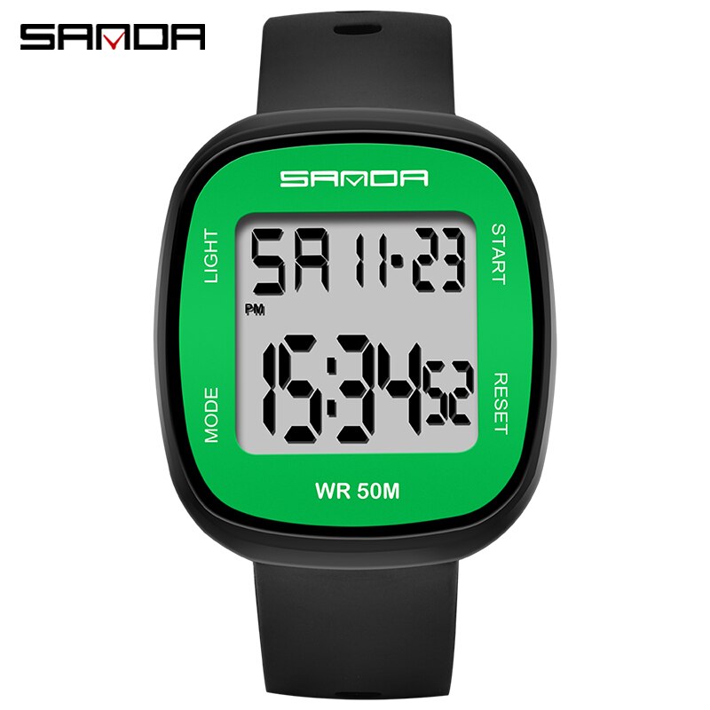 Sanda heren elektronisch horloge, eenvoudig studentenhorloge, jongens sporthorloge, waterdicht horloge voor heren, relogio honhx digitaal: Zwartgroen