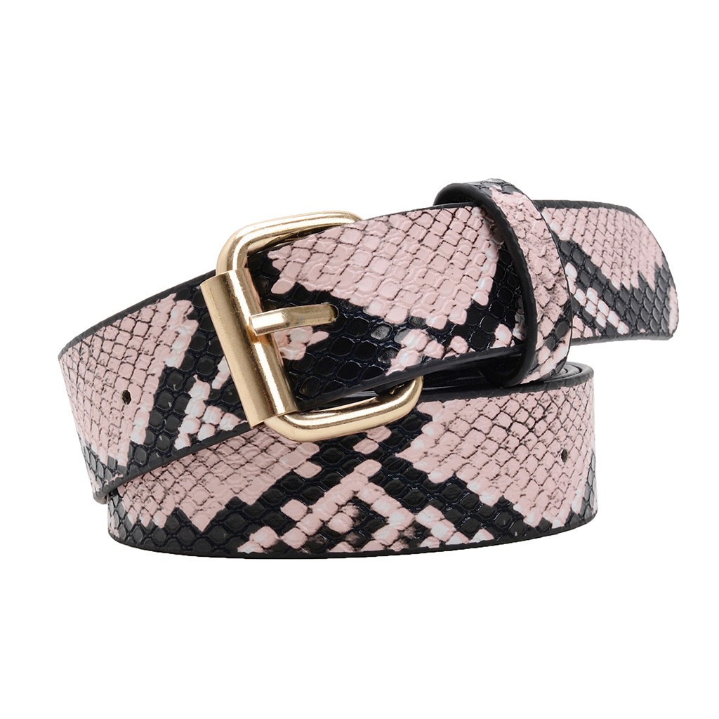 Skóra węża paski drukowane dla kobiet złoty kwadrat ze sprzączką pas Pu skórzany pasek kobiety wzór wężowy sukienka dżinsy skórzany pas: różowy 