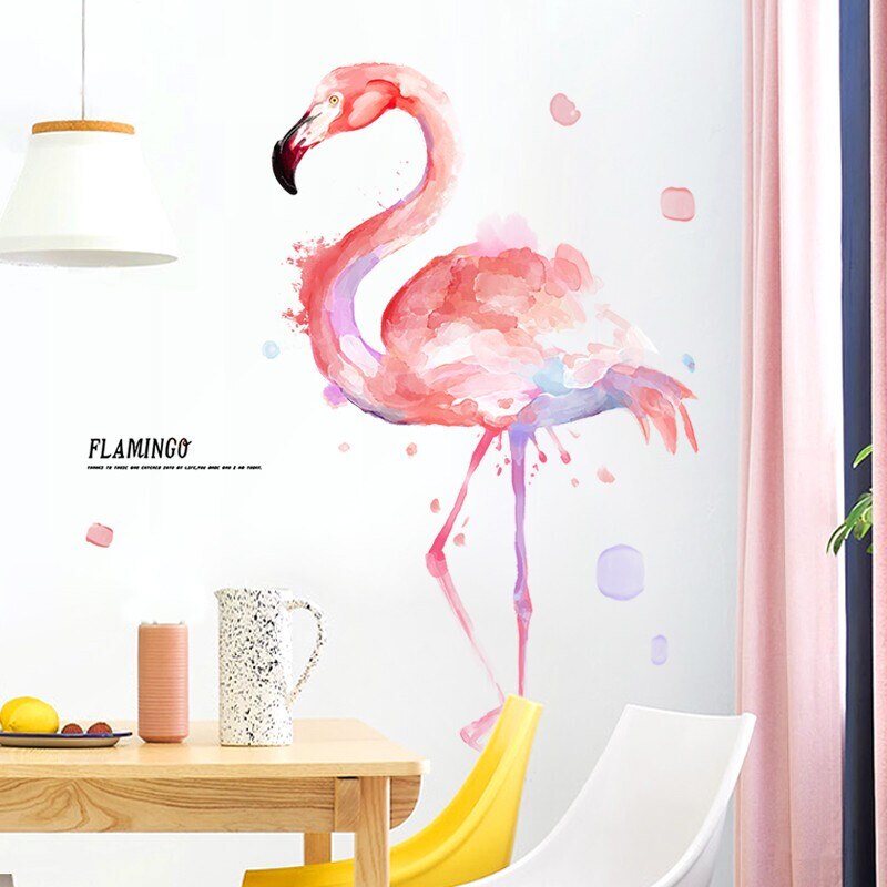 Tegneserie lyserød flamingo væg klistermærke til børneværelset blæk maleri væg klistermærker børnehave dekoration pvc vægoverføringsbilleder til soveværelse