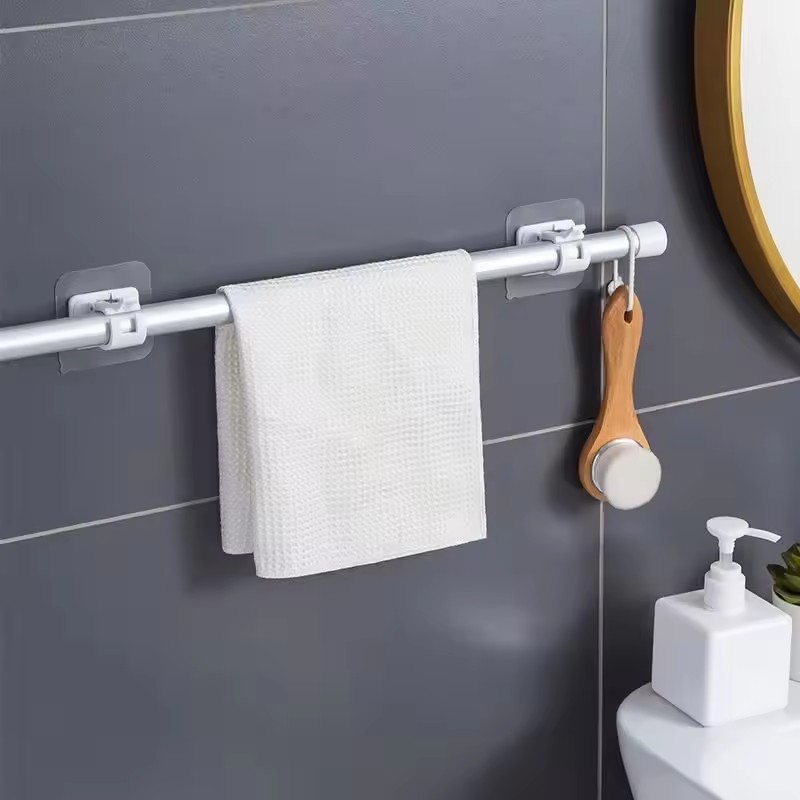 Soporte de Clips para barra de cortina ajustable, soporte de cortina autoadhesivo, gancho para colgar en barra de toalla, soporte de pared, soporte de varilla de fijación, 6 uds.