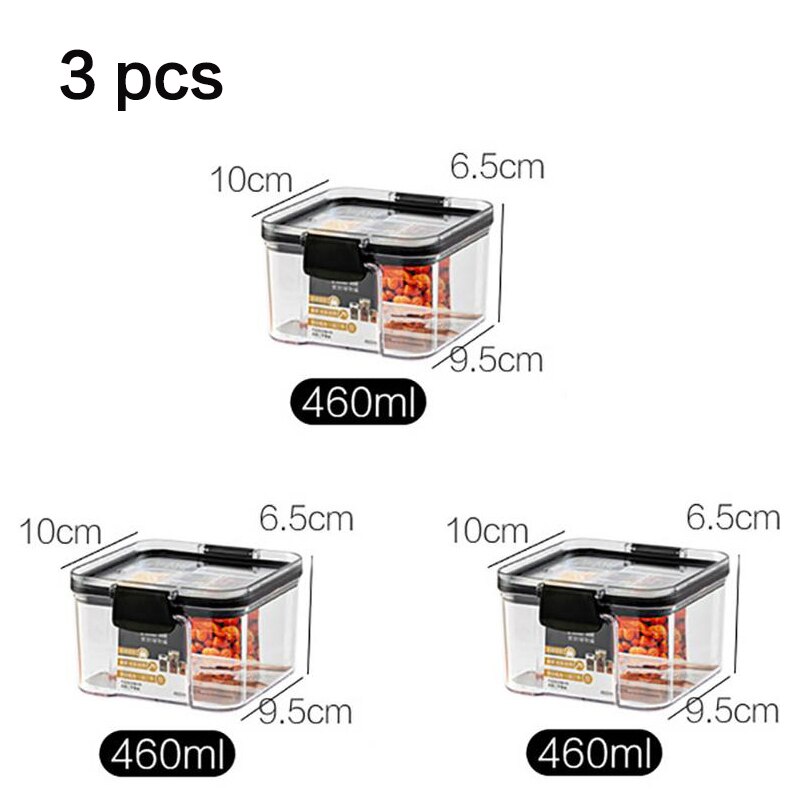 Huisdier Vierkante Transparante Verzegelde Vers Houden Doos Keuken Graan Opslagtank Snack Gedroogd Fruit Opslag Jar Keuken Gereedschap Levert: 3pc 460ml