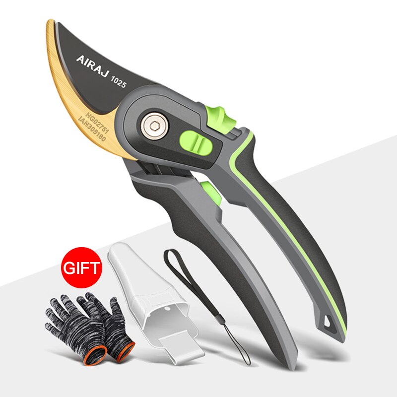 AIRAJ-tijeras de podar multifunción, con hoja de acero inoxidable SK5 y cierre de seguridad, antideslizantes, para jardín, pueden cortarse sin problemas: Pruners 1025