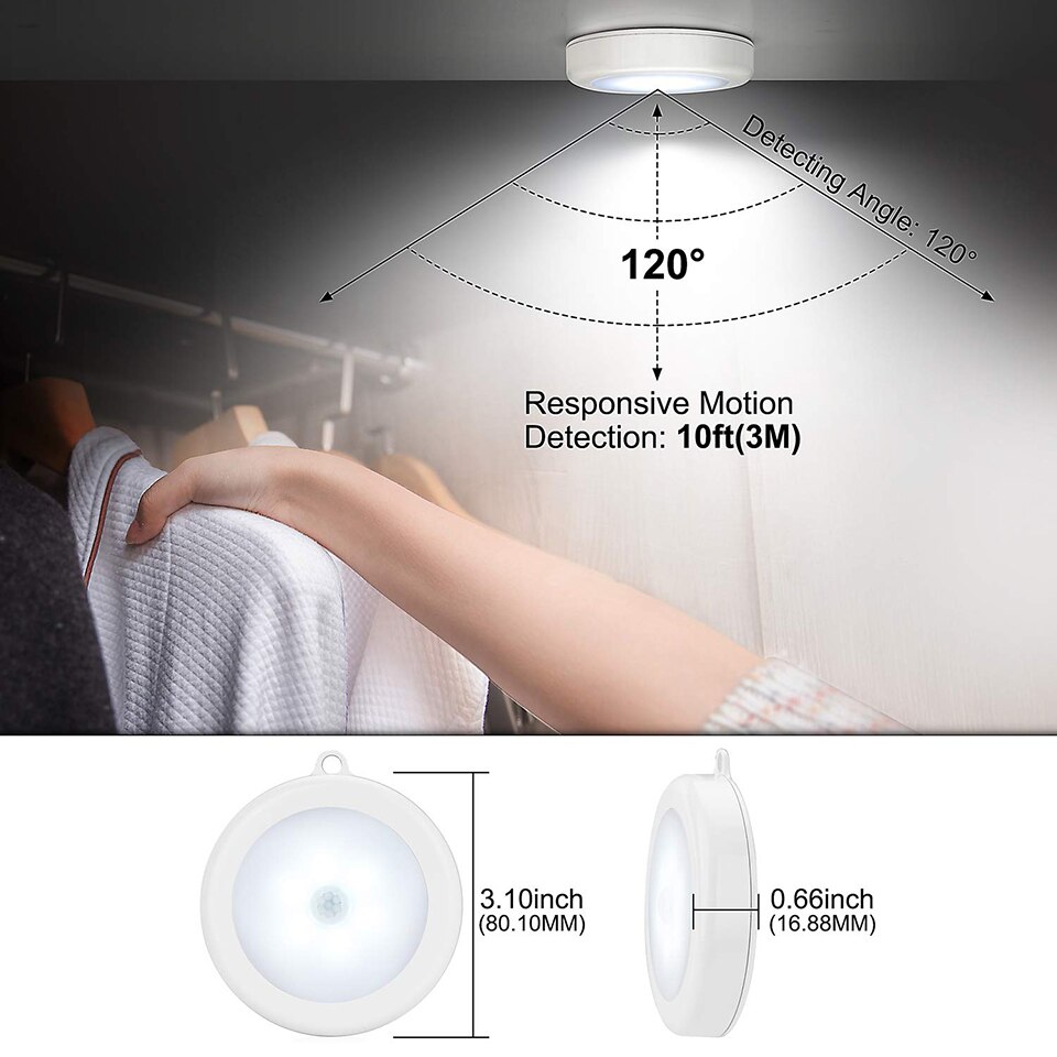 Led nødbelysning lys pir bevægelsessensor 6 led natlys væglampe til garderobeskab skab trapper køkkenbelysning