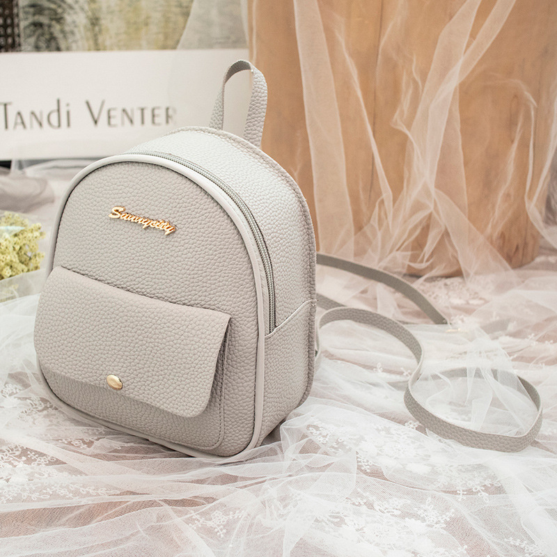 Frauen Rucksack Weichen Griff praktisch Reißverschluss lässig Weibliche Beutel Mini Mädchen Rosa Leder Schule Kleine Geldbörse PU taschen: grau