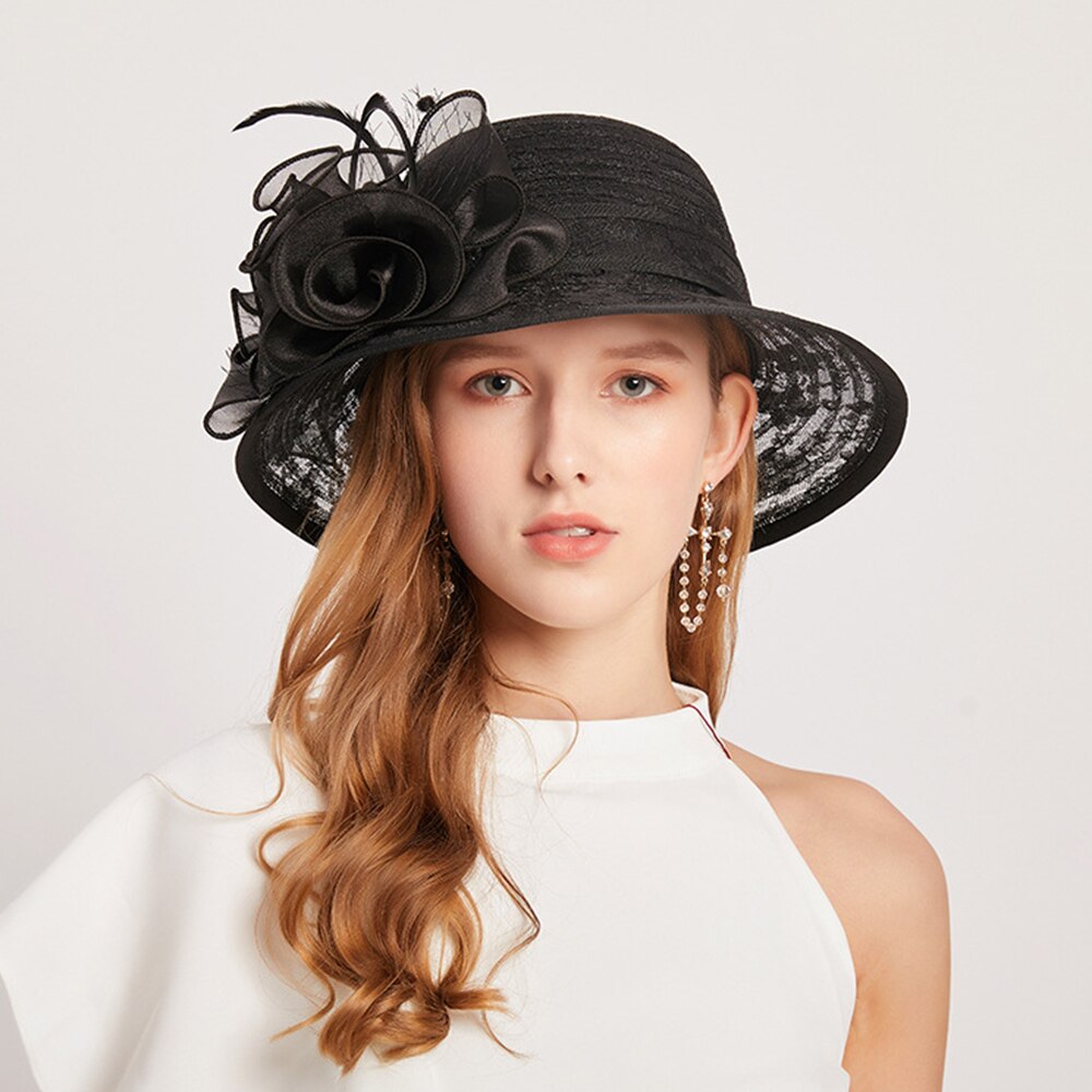 Fs Elegante Bloem Kant Garen Cloche Hoed Beige Opvouwbare Dames Zonnebrandcrème Mode Banket Brede Rand Tovenaar Hoeden