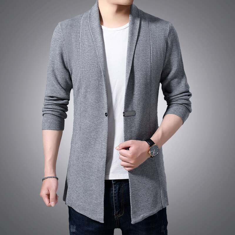 Cardigan herre gensere vår høst menn casual cardigan jakke mann ensfarget lang genser vindjakke single button coats