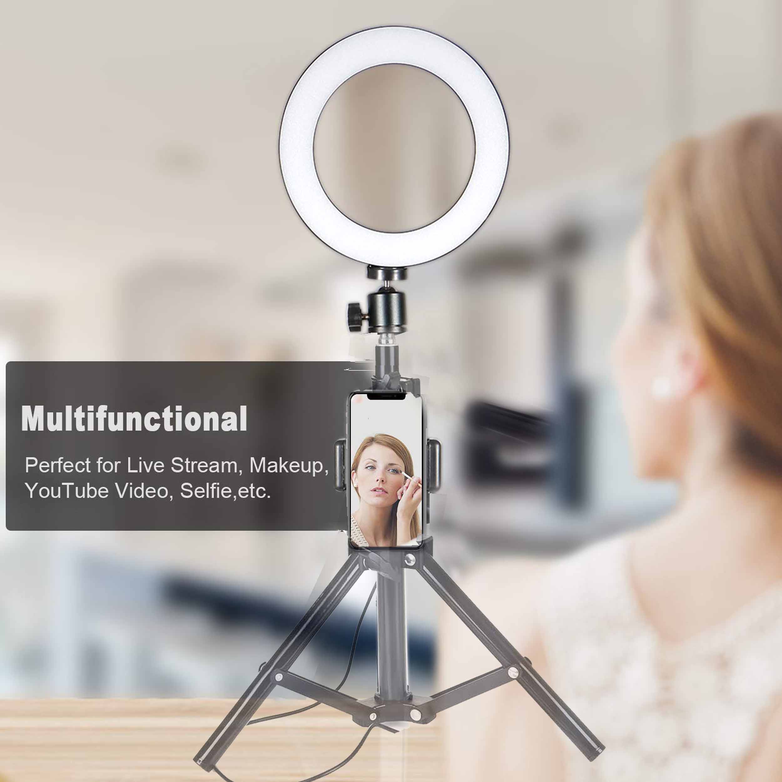 LED Ring Light with Bluetooth 10''/6'' Dimmable Kit 3200-5600K 55CM Tripod for Tik Tok Vlog Video Shooting Portrait