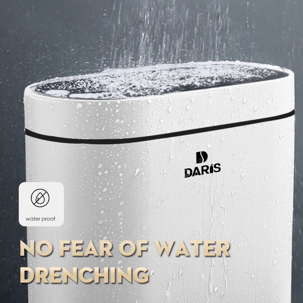 2 IN 1 Slim Plastic Trash Can With Toilet Brush Holder Toilet Narrow Garbage Bin Press Style Bathroom Garbage Bin