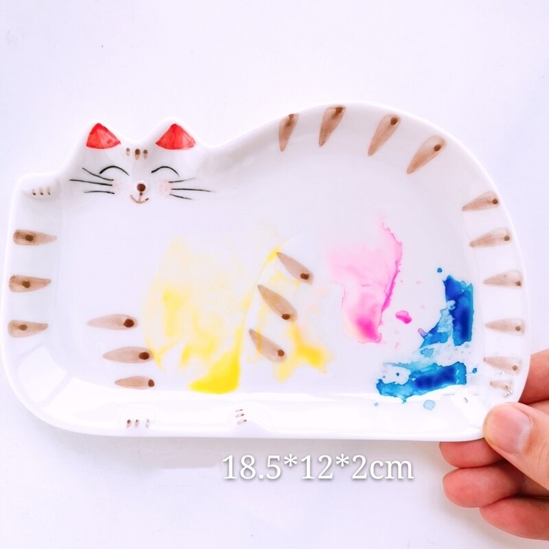 Ceramic palette Watercolor Painting Dish White Porcelain Color Palette Art Supplies Office profession painting Ceramic supplies: Mother cat