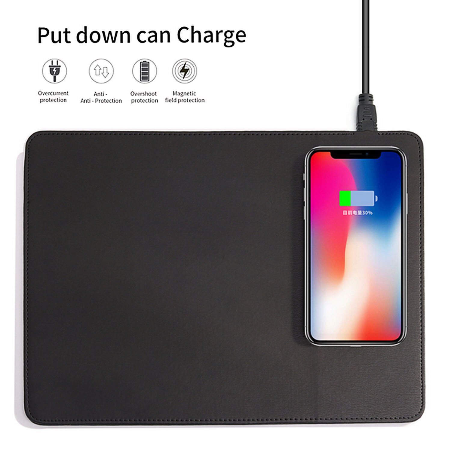 Besegad 2 In 1 5W Draadloze Oplader Mousepad Pu Mouse Pad Mat Voor Samsung Galaxy Note 10 Plus huawei Een Plus Xiaomi: Black