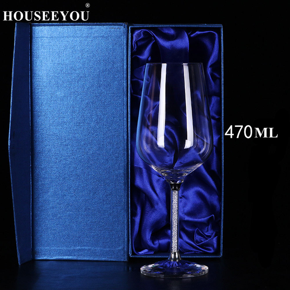 HOUSEEYOU ślub lampka robić wina es 360/470ML okulary czara kryształ luksusowe wino na przyjęcie szklany kubek kubek dekoracje prezent projekt pudełka: 1szt 470ml