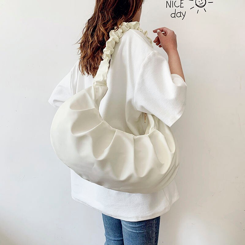 Nylon ruched damer stor hobos handväska för resor kvinnor underarm axelväskor stor kapacitet kvinnlig armnpit shoppingväska