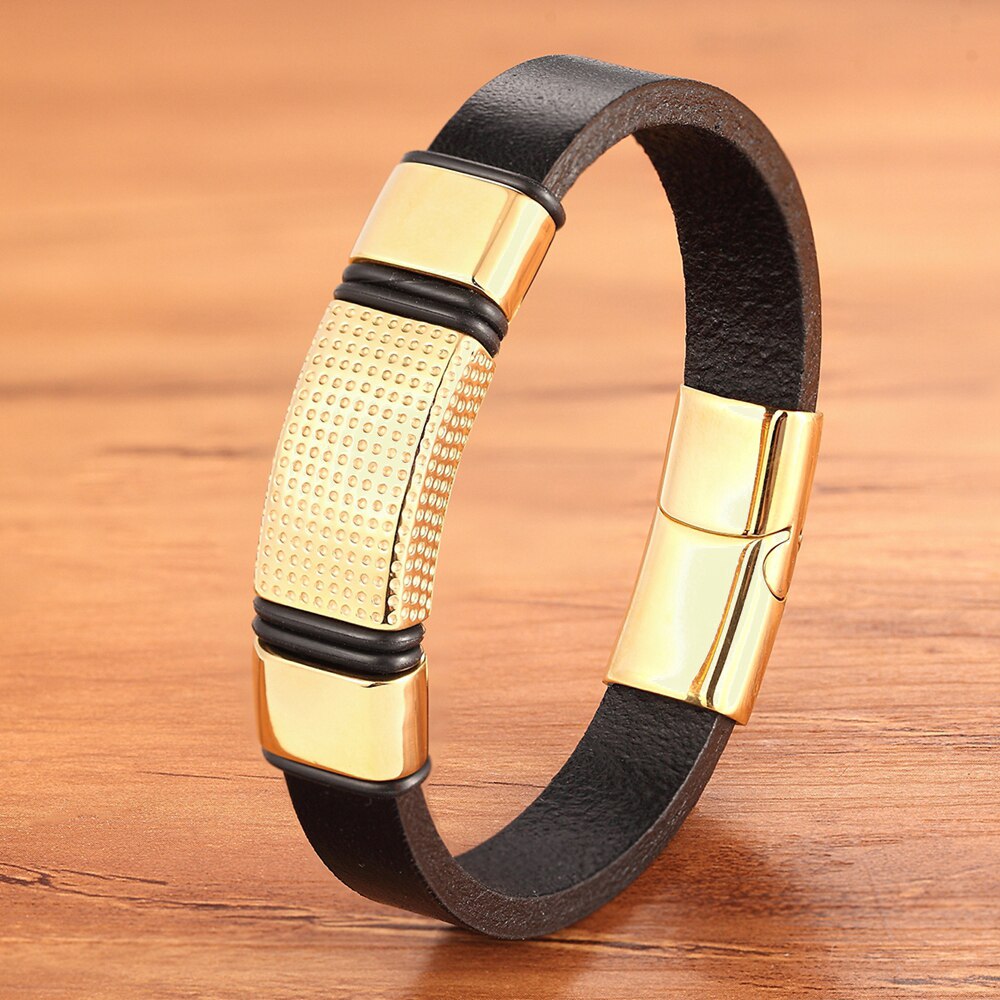 Charm Rvs Sieraden Goud Zilver Gevlochten Magnetische Touw Zwarte Mannen Armband Accessoires Hip Hop Punk