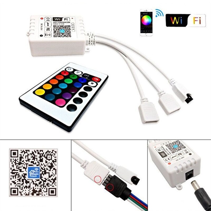5-24v wifi led rgb controller med  ir 24 nøgle fjernbetjening 1 t 1/ 1 t 2 kabel led strip lys lamper pærer