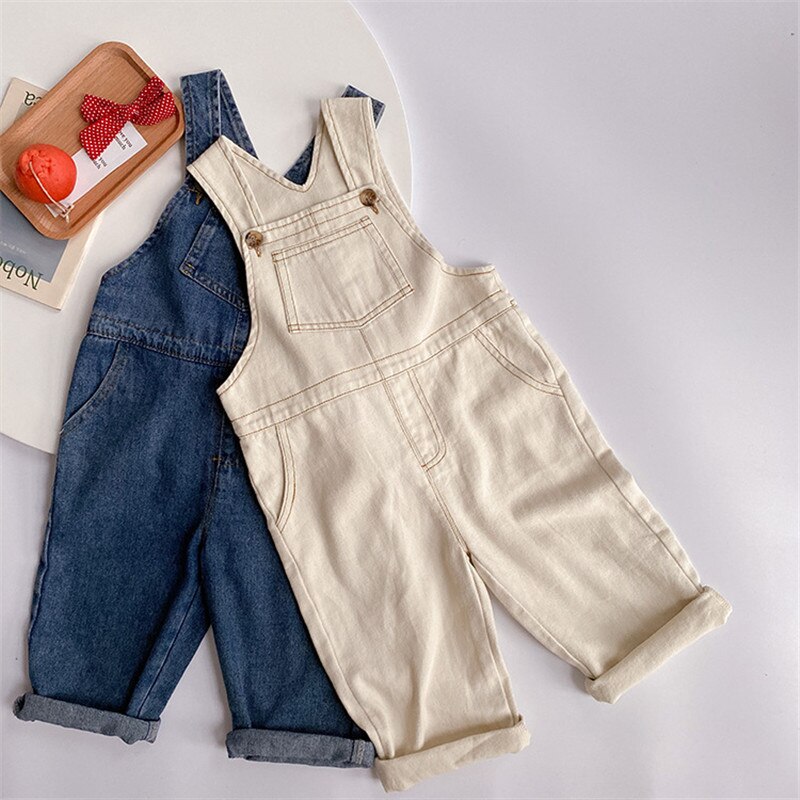 Kinderen Denim Overalls Jongens Meisjes Pure Kleur Jumpsuit Mode Lente Herfst Alle-Match Overalls Kids Kleding