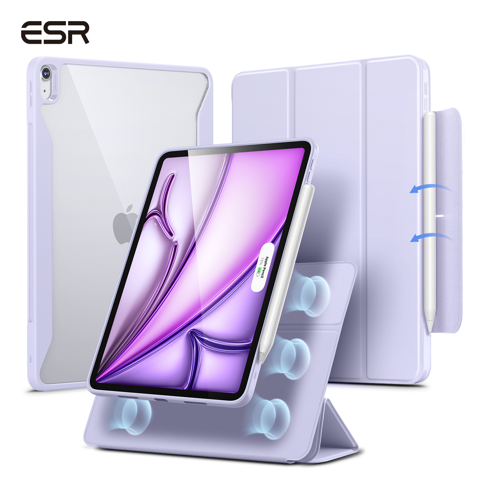 ESR para iPad Air 13/11 pulgadas (2025/2024) M3/M2 con portalápices soporte Vertical cubierta magnética extraíble para Air 5/4: 1 / Negro