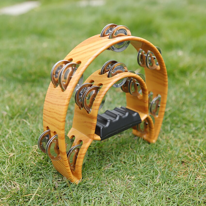 Double Row Tambourine - Metal Jingles Hand Held Percussion, Cutaway Tambourines for Adults Musical Rhythm Tambourine