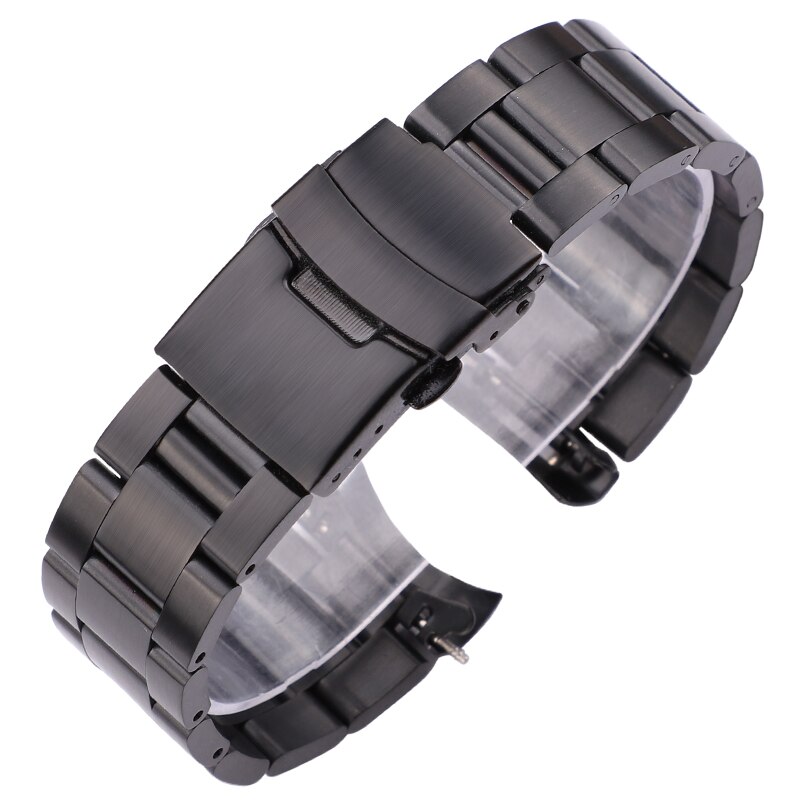 Rostfritt stål klockband armband 20mm 22mm män metall borstad krökt änd klockband band klockor tillbehör: Svart / 20mm