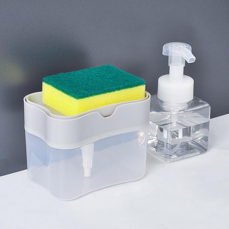 2- i -1 svampæske caddy vask sæbedispenser dobbeltlag køkken sæbedispenser svamp skrubberholder sag køkken tilbehør