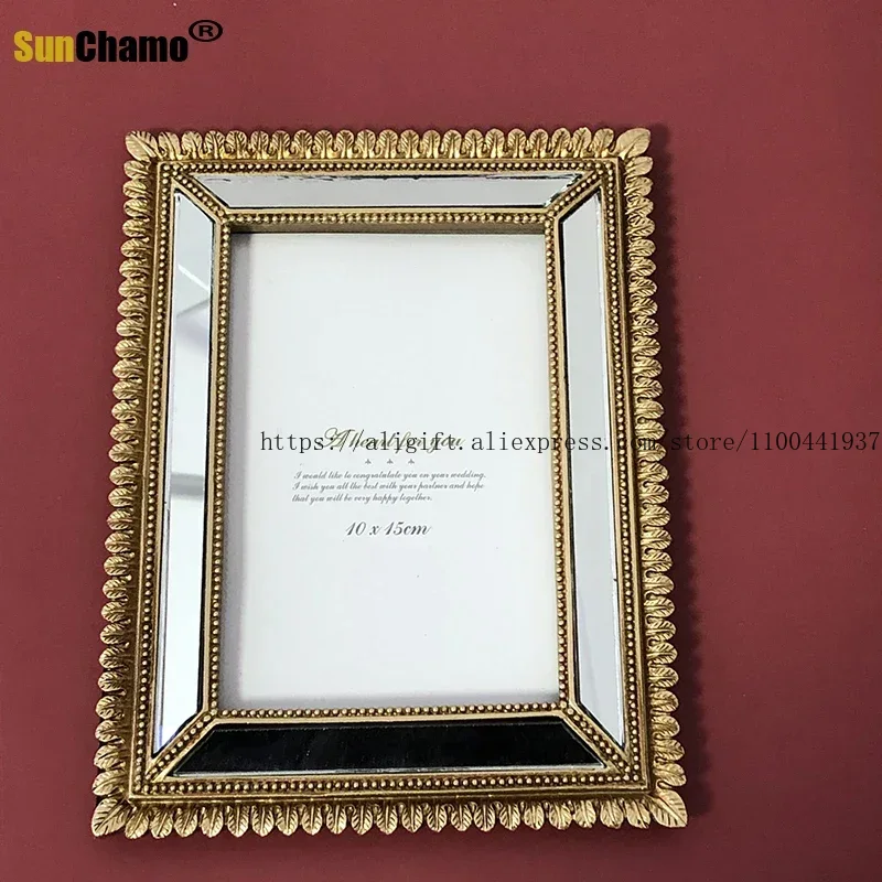 Spiegelglas fotolijst 6-inch platform Vintage gesneden klavertje vier Platform High-end prachtige fotolijst woondecoratie