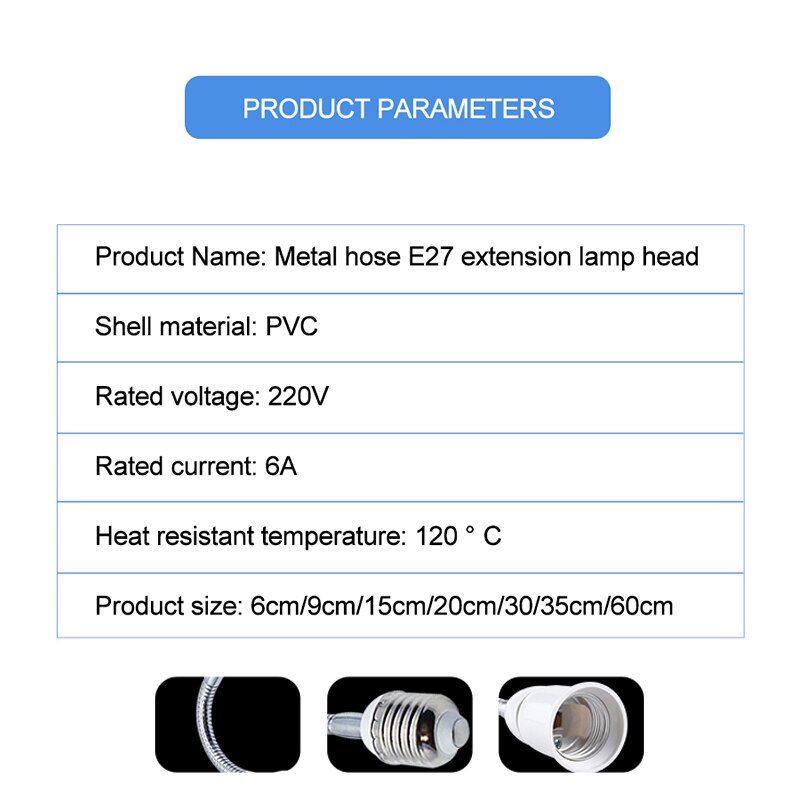 EeeToo Adapter E27 zu E27 Erweiterung flexibel Lampe Basis 6CM 9CM 15CM 20CM 30CM 35CM 60CM Metall Schlauch Licht Halfter Konverter Buchse