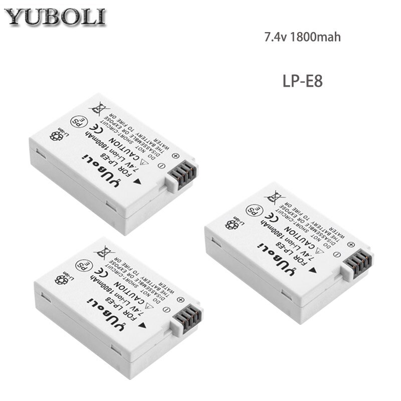 Batería de LP-E8 para Canon EOS 600D 550D 650D 700D Kiss X5 X4 X6 X7 Rebel T3i T2i T4i T5i 1500Mah, baterías de la Cámara LP E8: 3battery