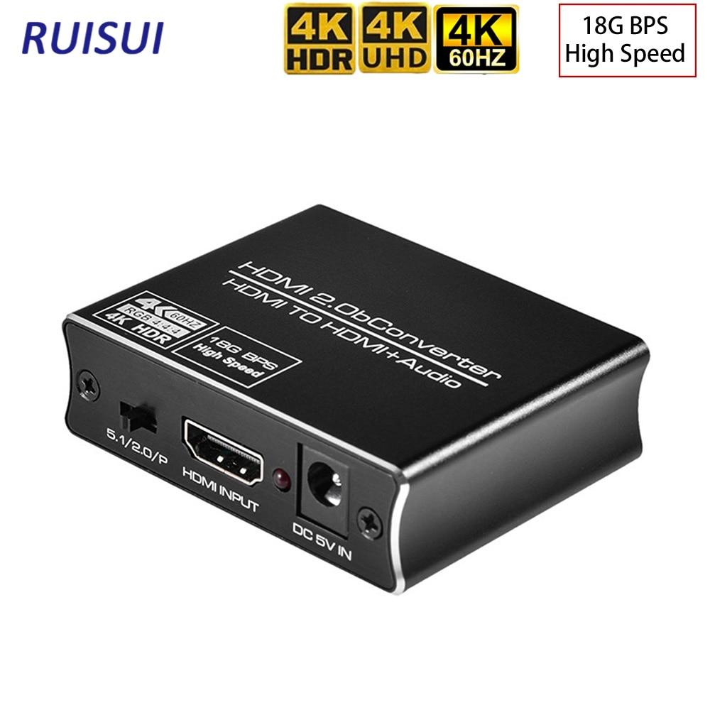4K*2K@60Hz HDMI-Compatible Splitter UHD HDMI-Compatible Audio Seperator Extractor Support SPDIF+R/L Analog Audio Out for TV PS4