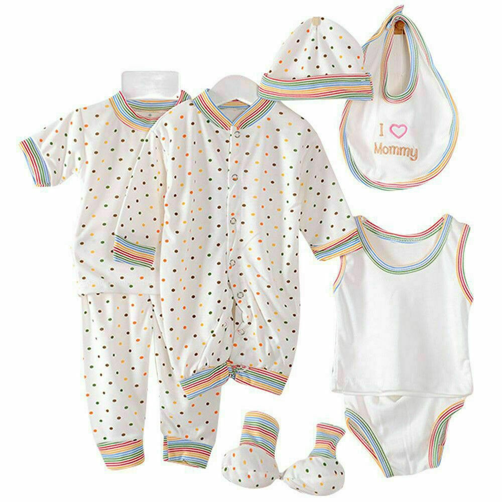 Unisex Newborn Baby Boys Girls 8 Piece Clothing Net Bag Layette Set Outfit 0-3M: White