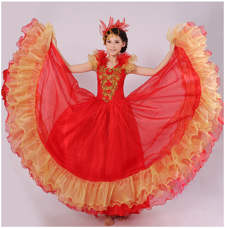 Danza de vientre español 550 grados vestido falda traje largo Flamenco faldas spaarse Flamenco juck Vestidos para mujeres niñas: 5 / XL